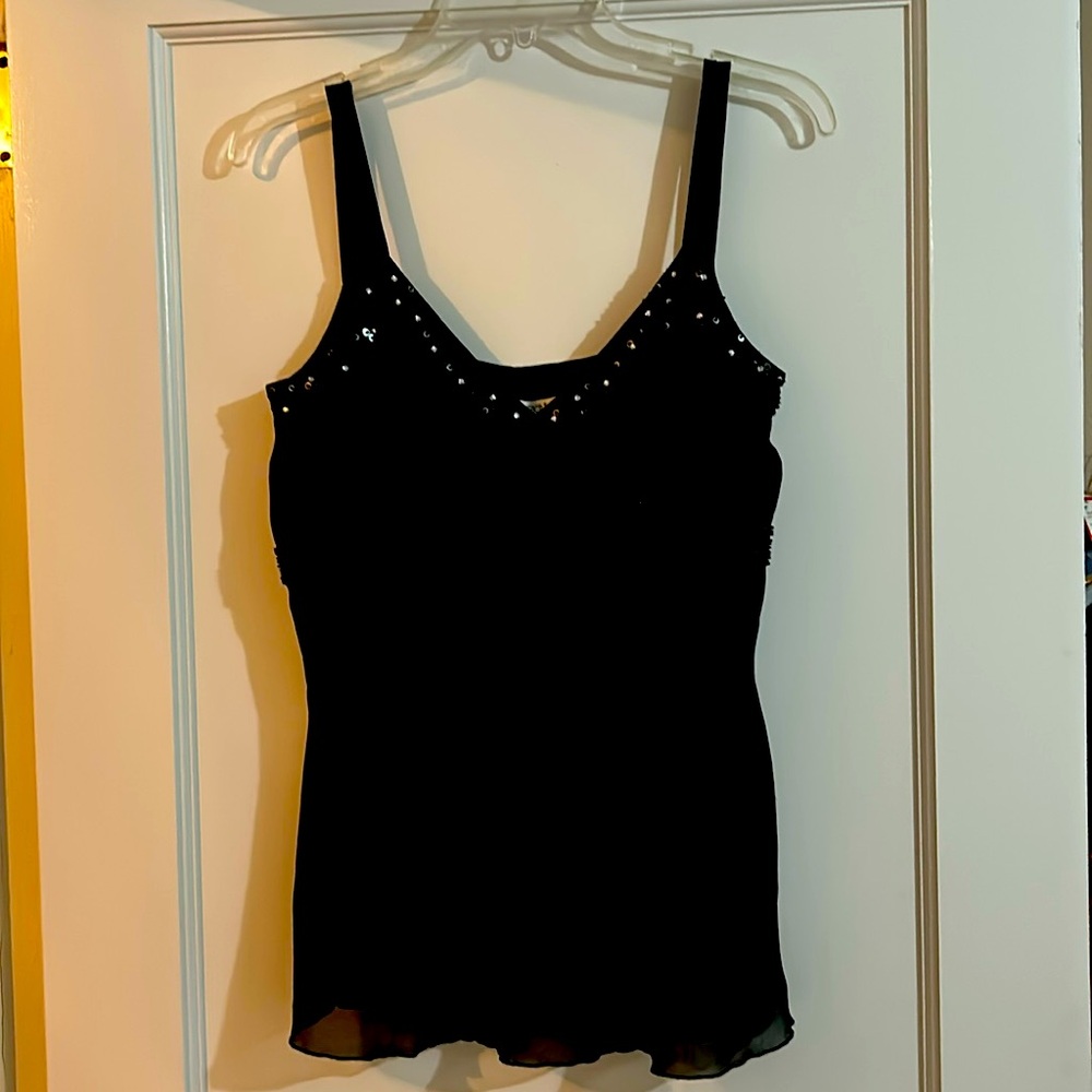 Cache Black Satin Camisole with Embellishments